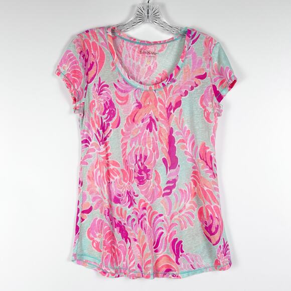 Lilly Pulitzer Sarah Top in Love Birds Print Linen Blend Lightweight Womens Sz S - Picture 3 of 11